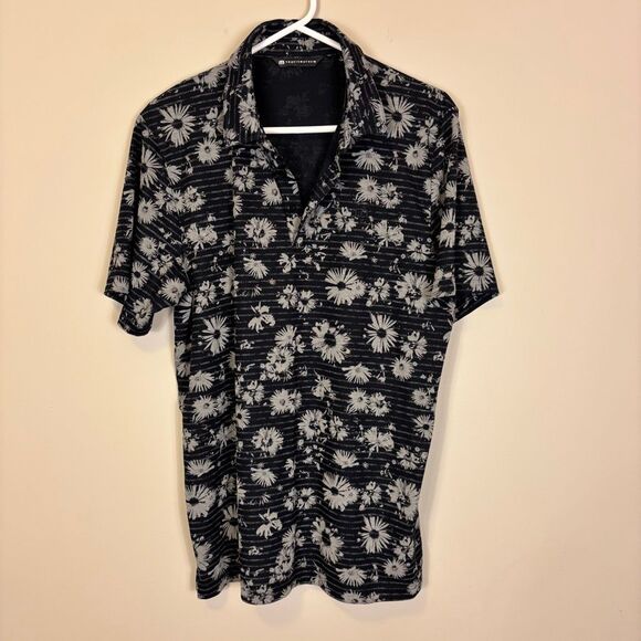 Travis Mathew Men's Black with Grey Floral Golf Polo Top Size Large - Picture 1 of 7